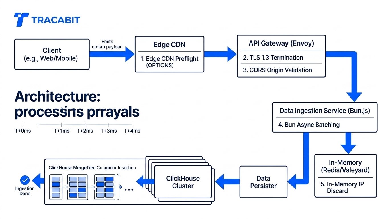 End to end telemetry architecture diagram with edge CDN and columnar store