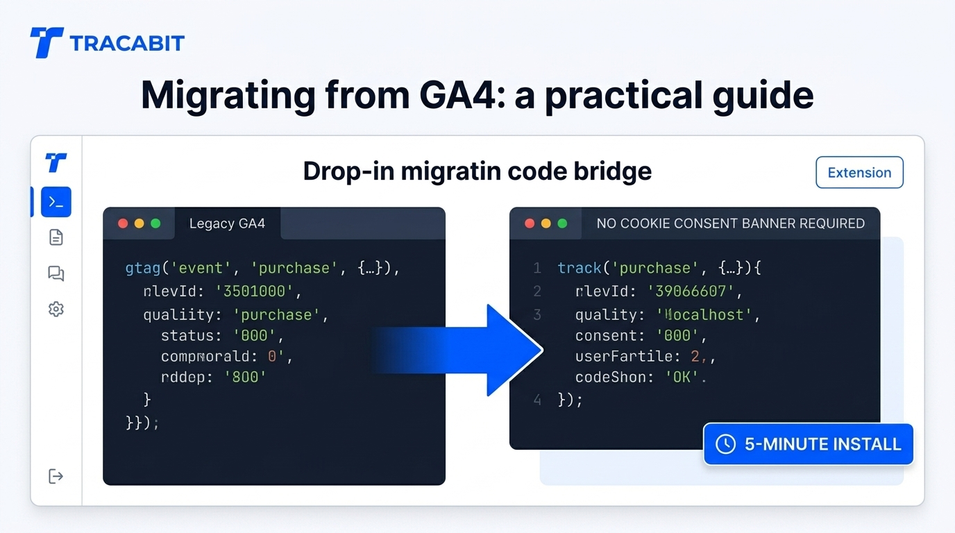Migration diagram showing seamless transition from GA4 to Tracabit